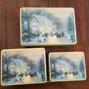 Thomas kinkade Holiday Tin set of 3